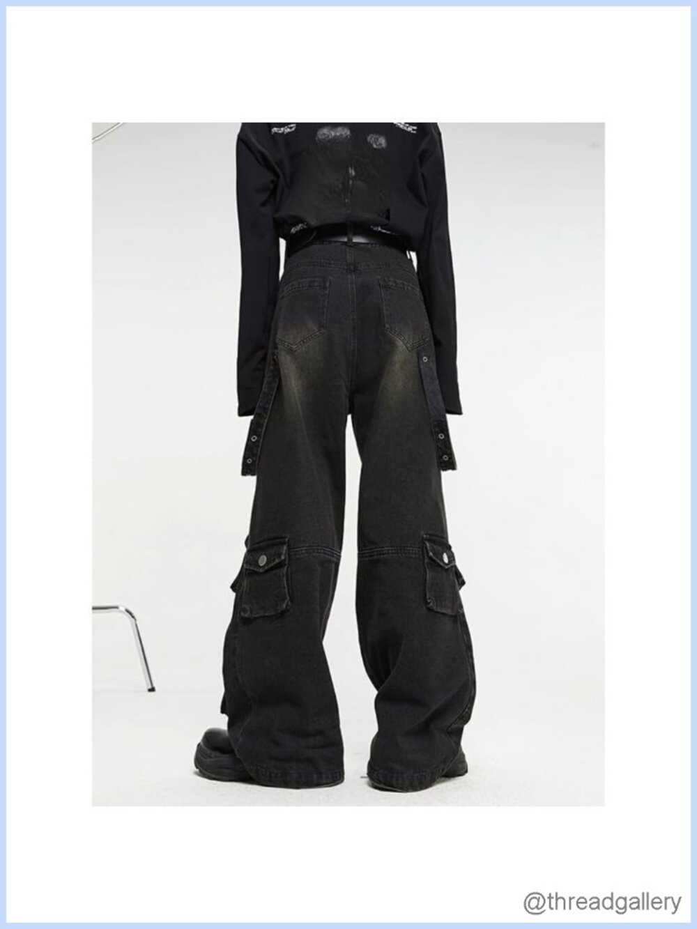 Baggy Cargo Jeans Loose Fit Wide Leg Denim Pants Y2K Streetwear - Picture 5 of 6